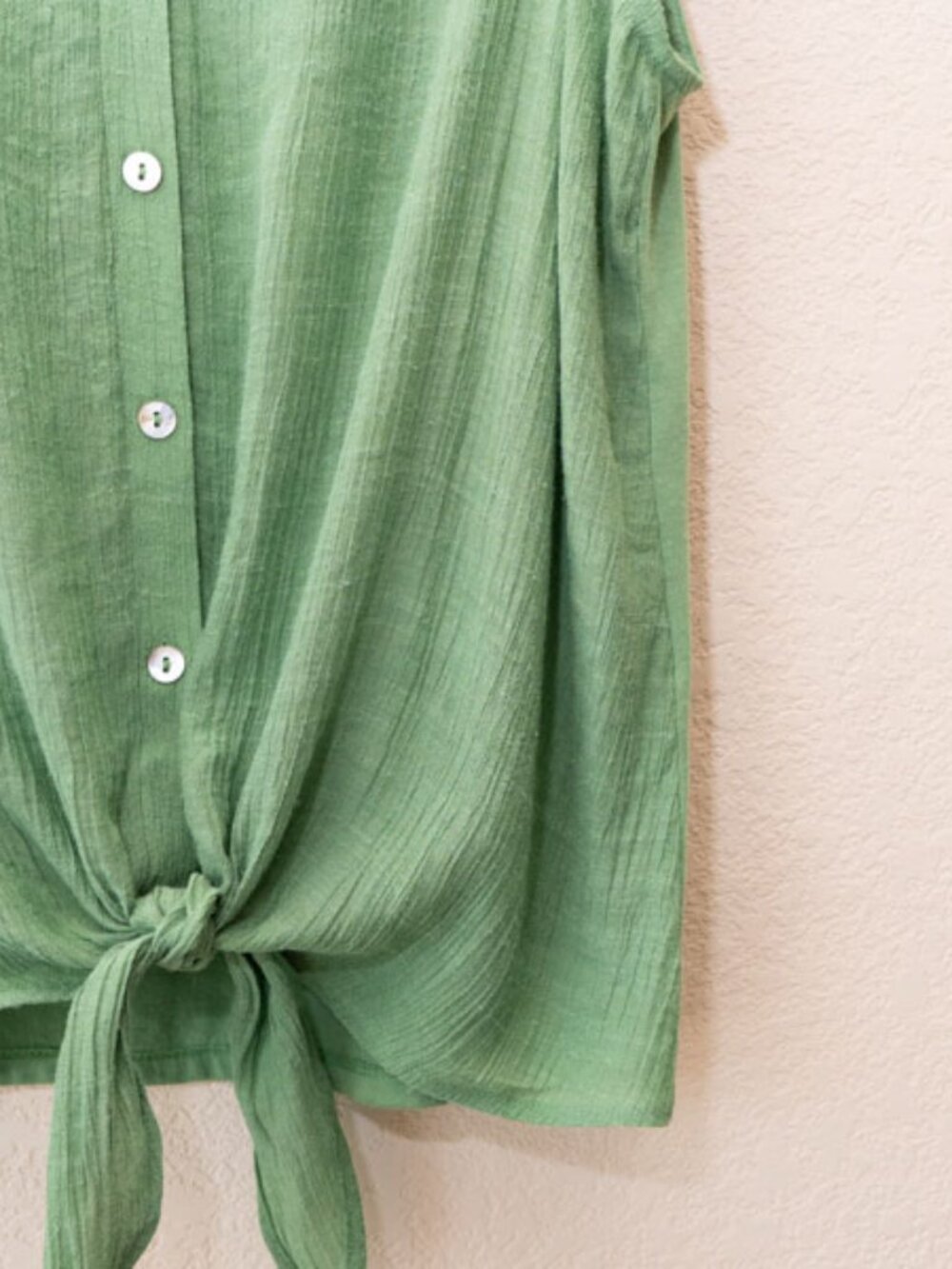 Parallel Skies Green Ruffle Sleeve Tie Front Blouse XL Button Up Boho Cottagecor - Picture 7 of 12